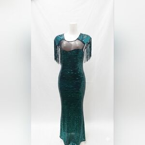 Elegant Green Sequin Dress with Fringe